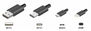 Conectores USB tipo A, B, C y Lightning
