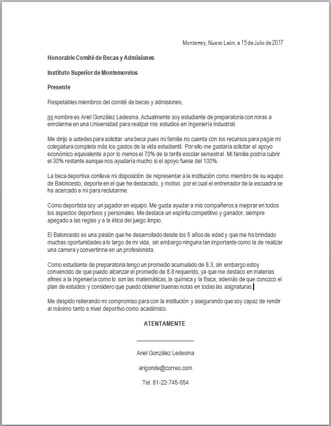 carta de motivos ejemplo