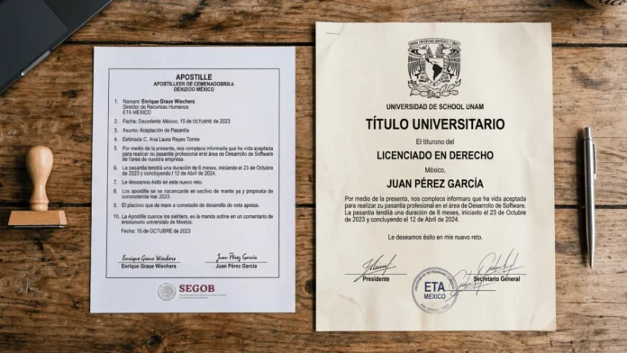 Documento mexicano con sello de apostilla de la Haya emitido por la Secretaría General de Gobierno del estado correspondiente