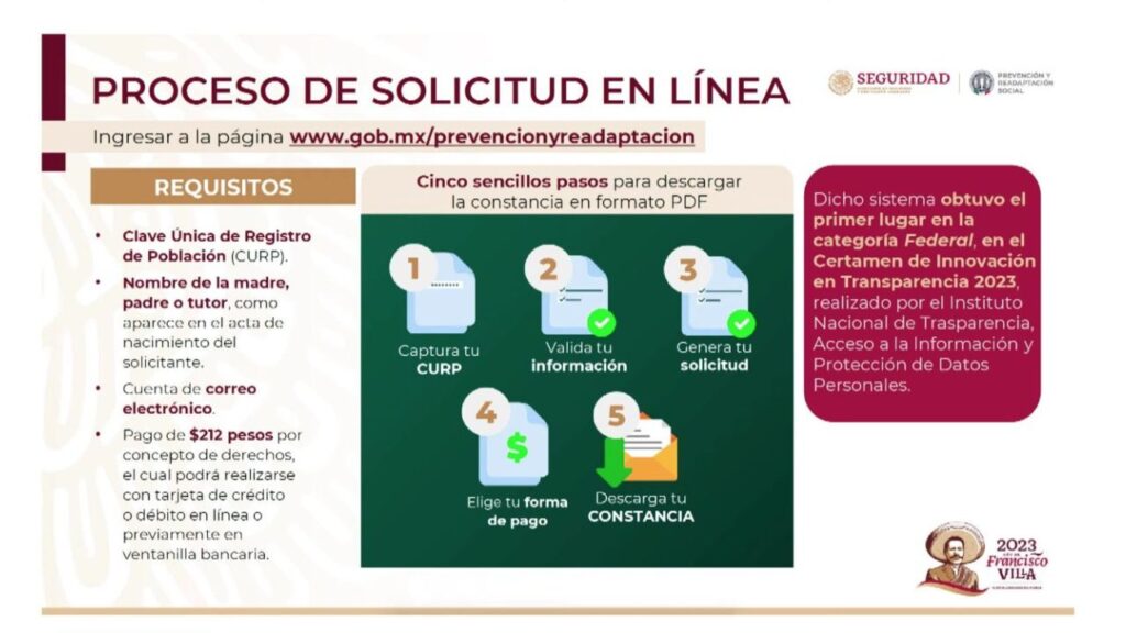 Pantalla del portal de la Fiscalía General de la República con el formulario de solicitud de constancia de antecedentes penales federales