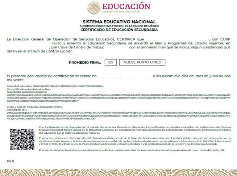 Certificado de estudios SEP