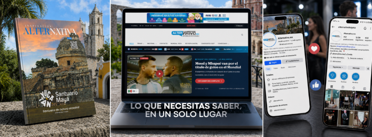 Teléfono inteligente mostrando la interfaz del podcast y la revista digital de Alternativo.mx.